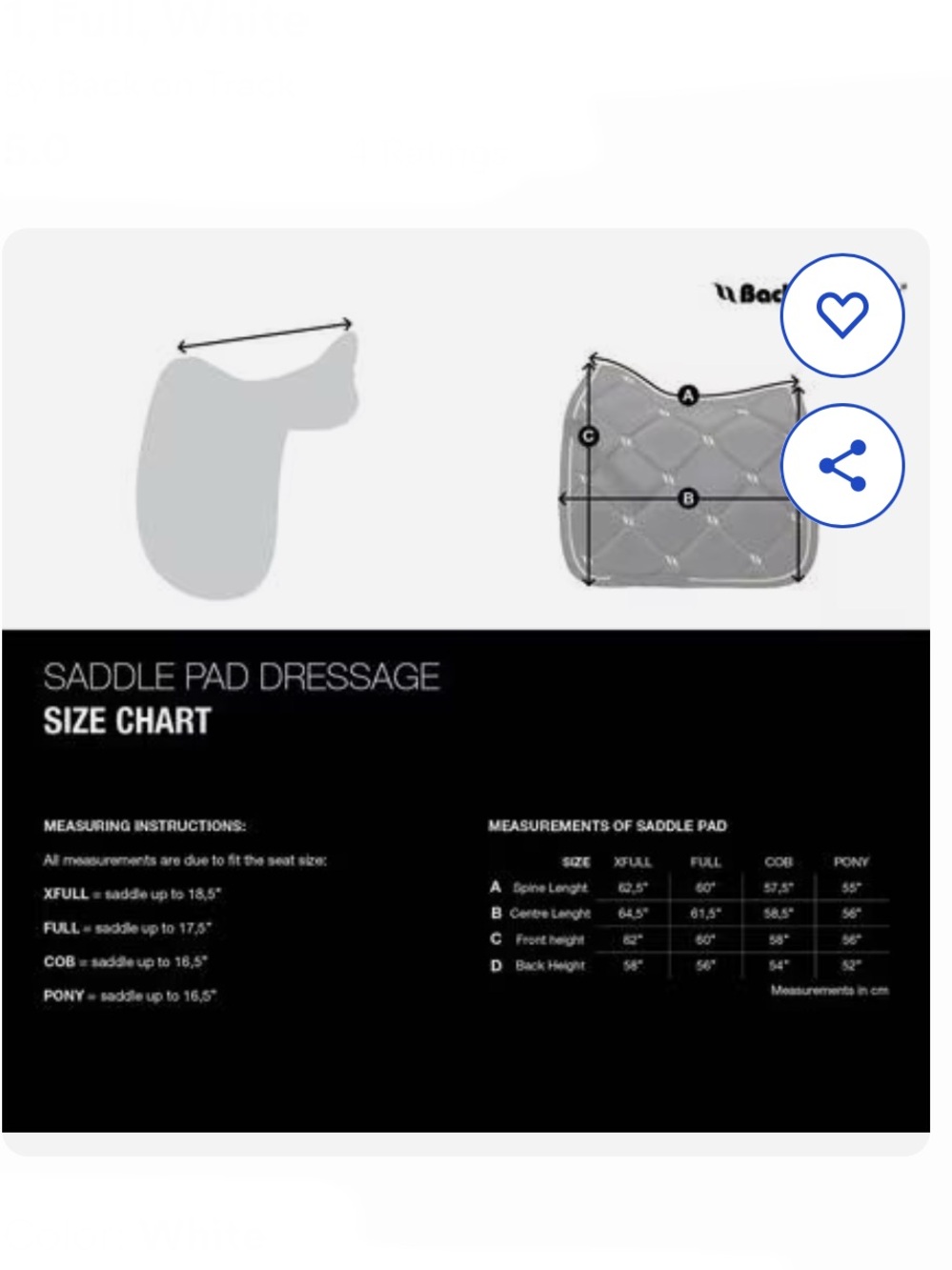 Back on Track Dressage Saddle Pad - White - Picture 10 of 10